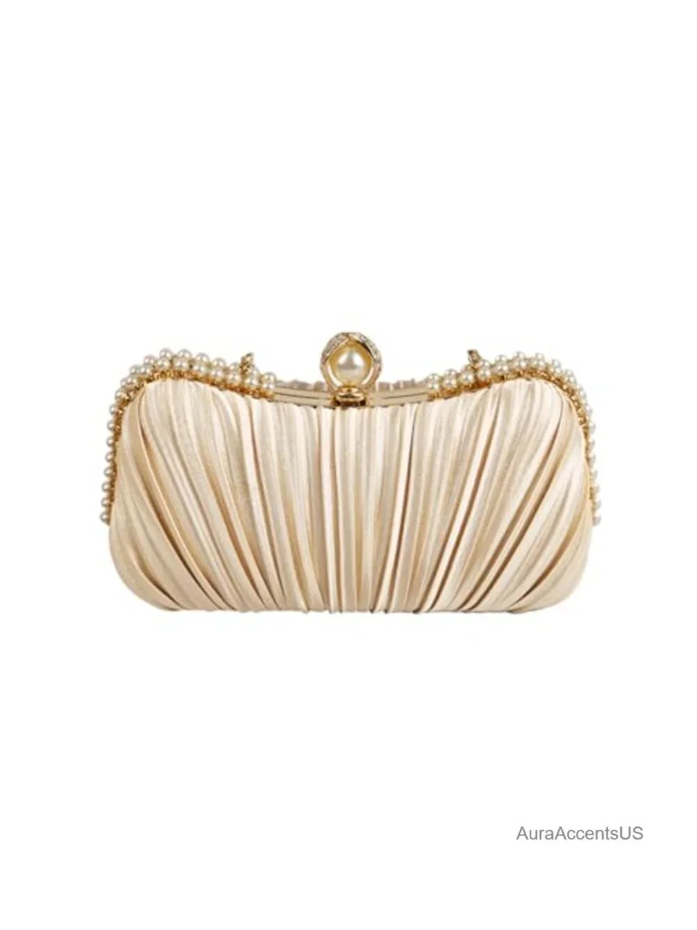 Satin Ruched Clutch Purse Detachable Chain Evening Bag Wedding Prom Handbag